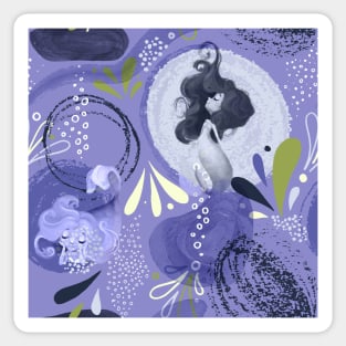 Whimsical Mermaids Purple Abstract Sticker